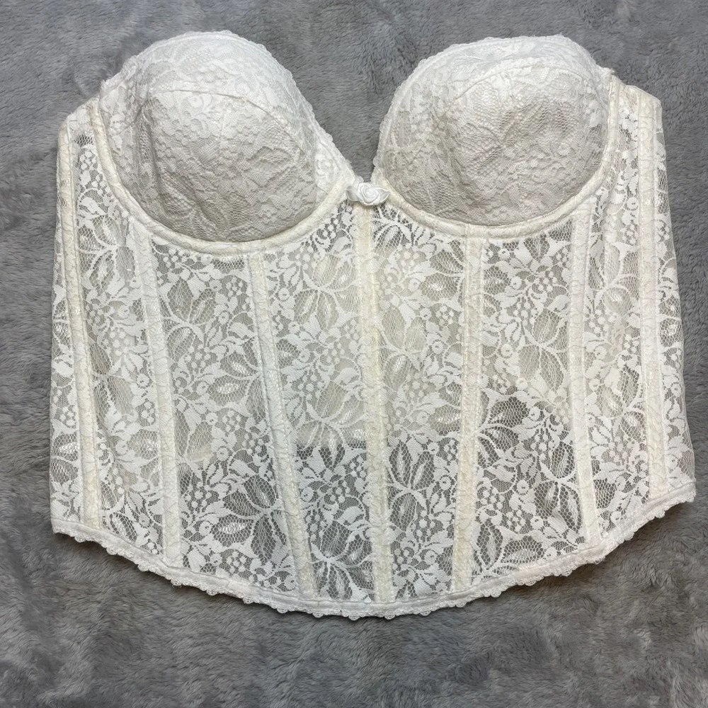 Vintage Fredericks of Hollywood Lace Bustier Corset‎ Size 38C White Strapless